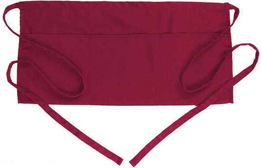 BOHARERS Waist Apron with 3 Pockets - Red Waitress Waiter Server Short Apron