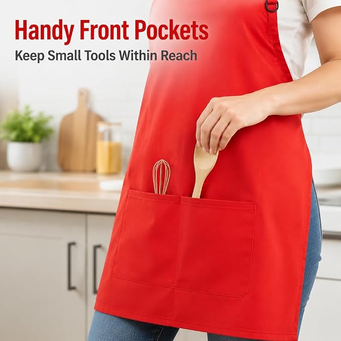 Chef Apron,Cotton Polyester Kitchen Apron with 2Pockets,Adjustable Stain Resistant for Cooking BBQ(1Pcs) - Image 6