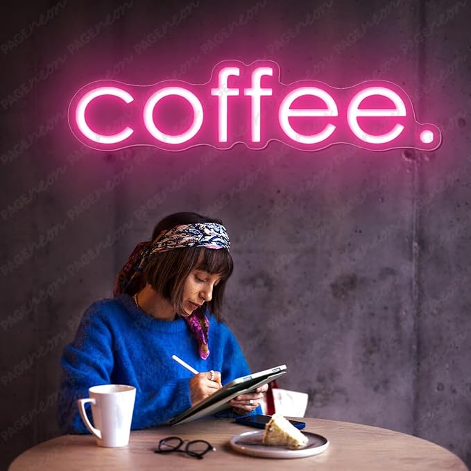 Coffee Neon Sign (32x8'', Remote and Plug included) Cafe Led Light coffee. led light coffee shop decorations wall decor (32x8" - Pink)