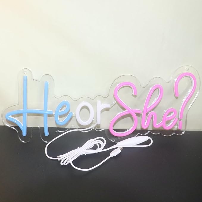 He or She Neon Signs Led Gender Reveal Party Decorations Neon Letters Signs Pregnancy Announcement Party Supplies Baby Shower Yard Signs(Pink-blue) - Image 9