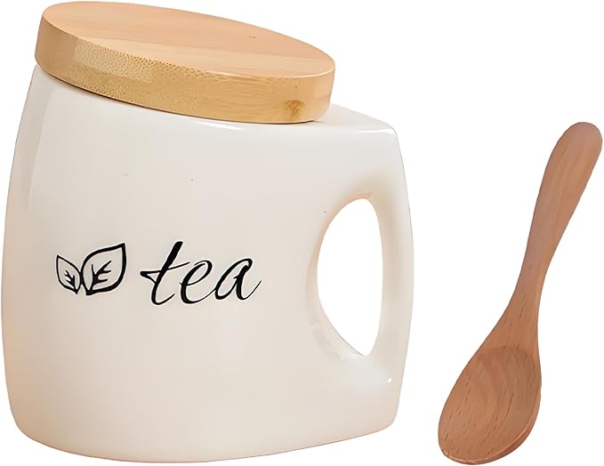Ceramics Tea Canisters with Airtight Seal Lid and Spoon, Loose Leaf Tea Storage Containers, White Tea Jars with Comfort Grip, Home Decor (25oz/750ml)