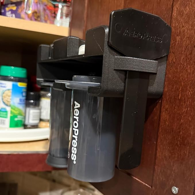 Coffee Station Organizer Wall Mount Compatible with AeroPress Original – Holder for Brewer, Filters & Accessories – Cabinet Door Storage Rack (Black)