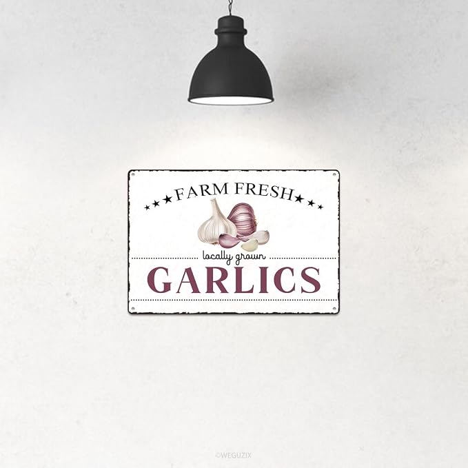 Vintage Garlics Metal Signs Wall Decor Funny Vegetables Art Poster Decorative for Home Farmhouse Kitchen Garden Cafe Bar Farm Porch Fence Yard 12X8 Inch Aluminium Hanging Plaque - Image 4