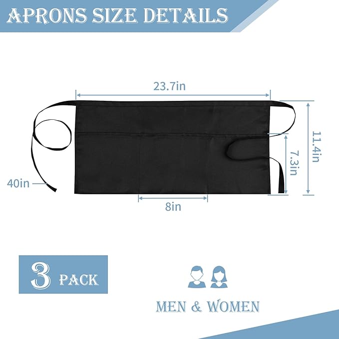 PEASUG Server Apron, Waitress Apron with 3 Pockets, Short Aprons for Women with Pockets for Servers, Waiter, Waitress