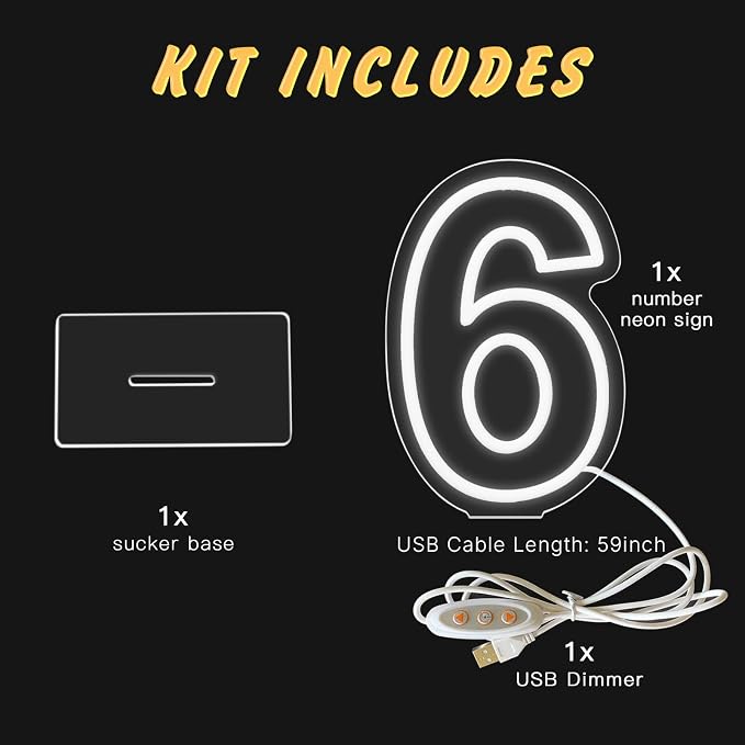 YALLOVE Neon Sign Number 6, 9.8 inches Height USB Powered Night Light-up Numbers for Birthdays Decor, Party Anniversary, Cafe Bar Decor (Small) - Image 2