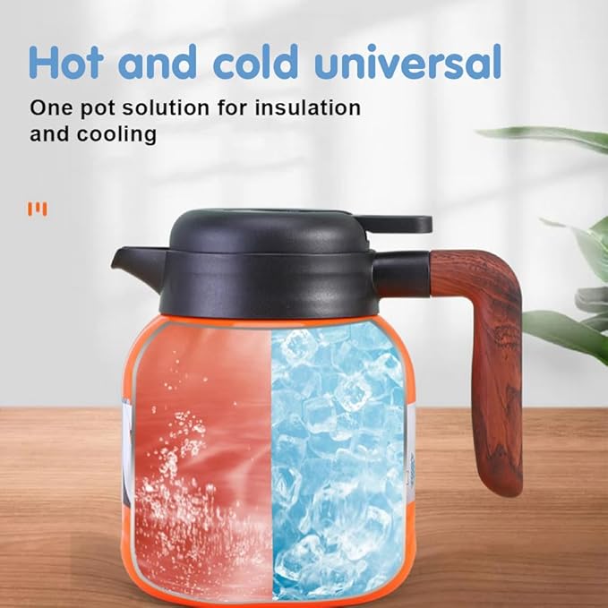 Vintage Floral Pattern Tea Pots – Built-in Infuser,Vintage Floral Teapot with Built In Infuser Stainless Steel Thermal Carafe with Lid for Hot Drinks,Blue(Wooden handle,35oz)