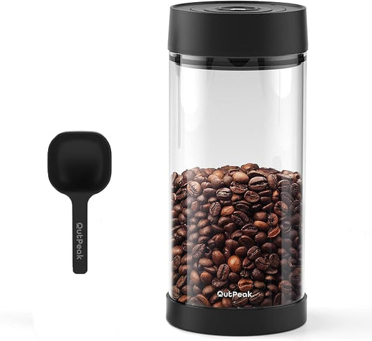 OUTPEAK Neo Latest Automatic Vacuum Coffee Canister, 1.35L for 17.6oz Coffee Beans, One-Button Operation,Large Airtight Coffee Canister with Scoop,Coffee Storage Container Glass(Champion's Choice)