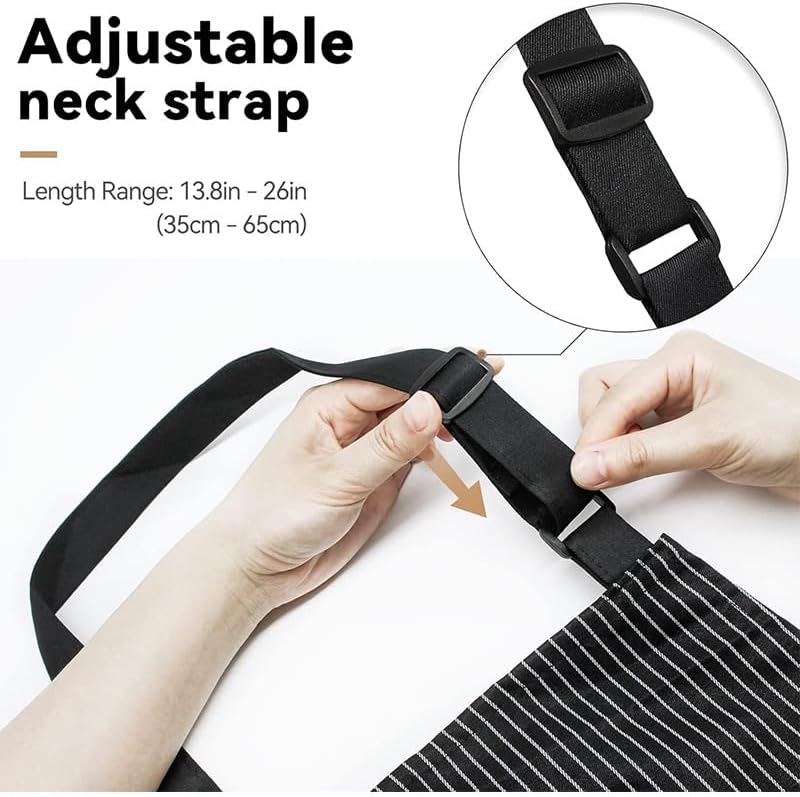 Chef Apron Bib Apron with 2 Large Pockets Adjustable Neck Strap Kitchen Apron Cooking Apron Stripes Baking Apron - Image 4