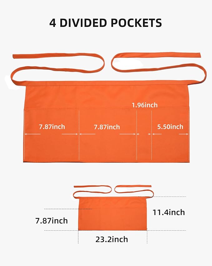 Argstar 2 Pack Server Apron with 4 Pockets, Waitress Waiter Waist WaterDrop Resistant Short Aprons - Image 2