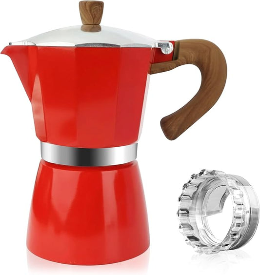 ShanSon Moka Pot Stovetop Espresso Maker 6 Cup 10 oz Italian Coffee Maker Manual Cuban Coffee Percolator Machine Italian Espresso Greca Coffee Maker for Cappuccino or Latte,Red
