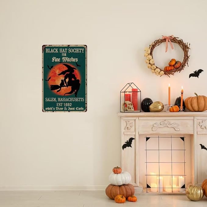 bivrten Black Hat Society for Fine Witches Poster Sign - Vintage Retro Metal Tin Sign Witches Halloween Decor For Bedroom Garden Coffee Bathroom Bar Farmhouse Country Home 8x12Inch - Image 6