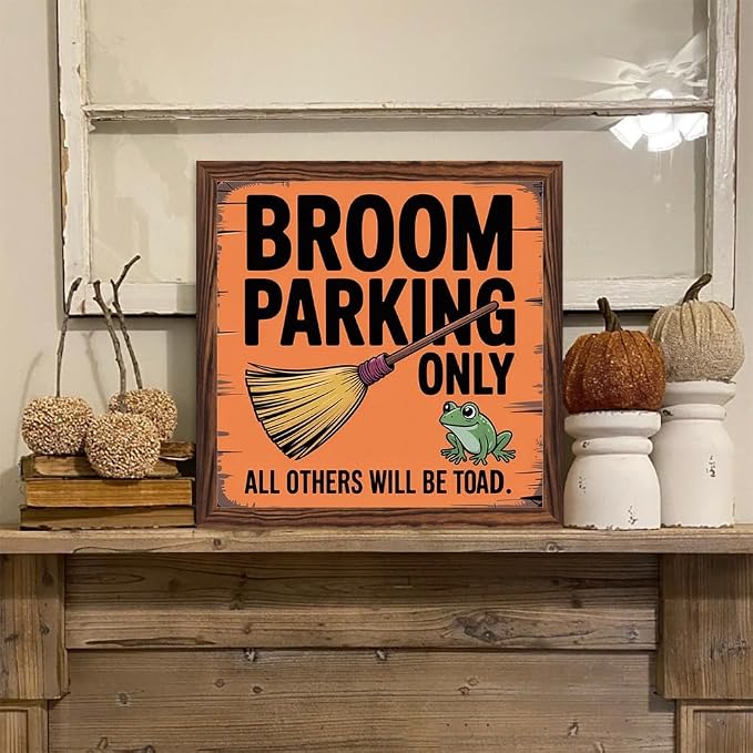Vintage Halloween Broom Parking Only All Others Will Be Toad Wooden Sign, With Frame Witch Plaque Sign for Home Patio, Cafe, Porch Halloween Decor 7.87x7.87 Inch - Image 6