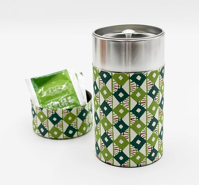 Japanese Pokkan Matcha Coffee Spice Tea Tin Canister Washi Paper Storage with Lid 7.05 oz Capacity (Daiya)