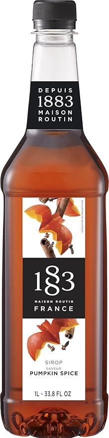 1883 Pumpkin Spice Syrup for Drinks, Made in France, 1 Liter Plastic Bottle