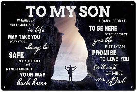 bivrten To My Son Metal Sign Dad Present To Son Sign Family Wall Art Vintage Wall Decor Great Graduation Gift Inspirational Poster Sign 8x12 Inch by bivrten