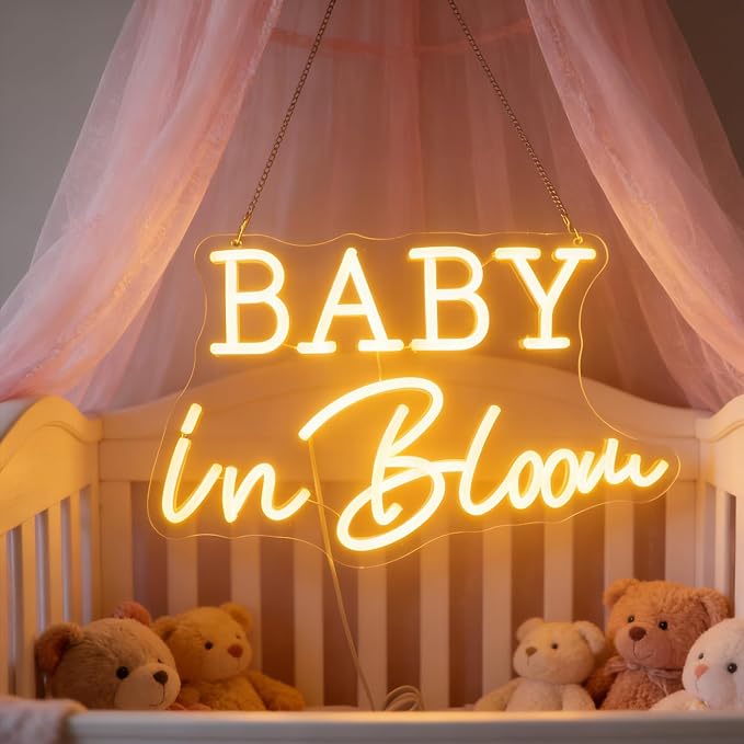 Baby In Bloom Neon Signs Led Gender Reveal Party Boy/Girl Decorations Neon Letters Signs Pregnancy Announcement Party Supplies Baby Shower Yard Signs(warm white) - Image 4