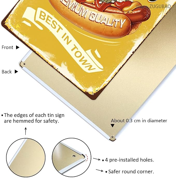 Hot Dog Tin Signs Vintage Metal Sign Funny Food Art Printing Poster Wall Decor for Home Kitchen Bar Restaurant Cafe Pub Indoor Outdoor 12x8 Inch Hanging Plaque - Image 3