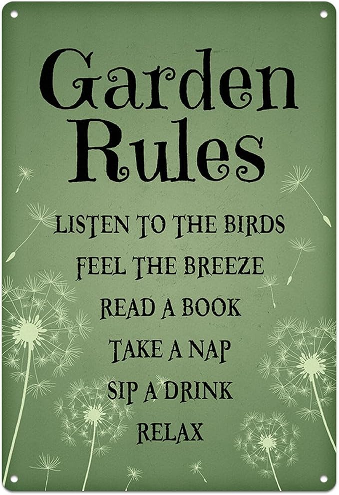Garden Rules Sign Art Print Poster Wall Decor Retro Green Vintage Garden Metal Signs Outdoor Home Bar Kitchen Cafe Farmhouse 12x8 Inch Aluminium Hanging Plaque by WEGUZIX