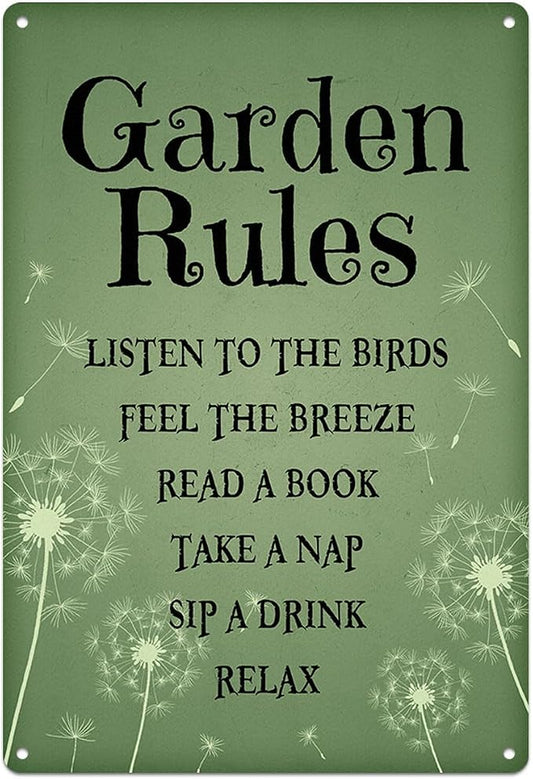 Garden Rules Sign Art Print Poster Wall Decor Retro Green Vintage Garden Metal Signs Outdoor Home Bar Kitchen Cafe Farmhouse 12x8 Inch Aluminium Hanging Plaque by WEGUZIX
