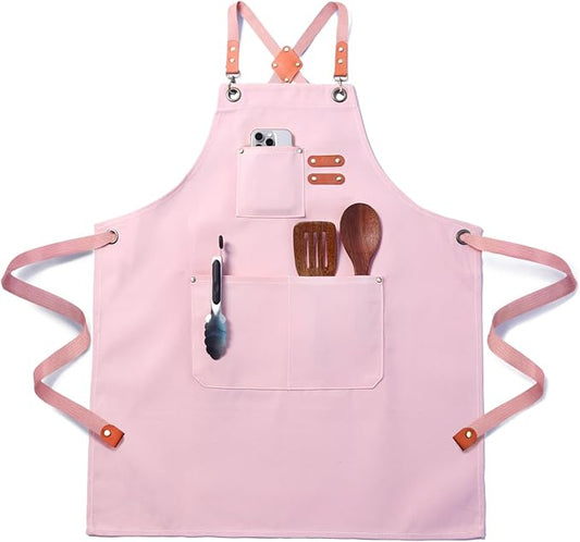 Plus Size Kitchen Apron for Men Women, Cross Back Cotton Canvas Chef Apron by Unknown