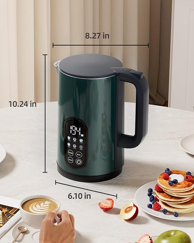 Electric Kettle with Temperature Control, 1.7L Stainless Steel Hot Water Kettle, 5 Presets for Tea & Coffee, 2H Keep Warm, Fast Boil, Auto Shut-Off & Boil-Dry Protection, Cordless Tea Kettle, Green