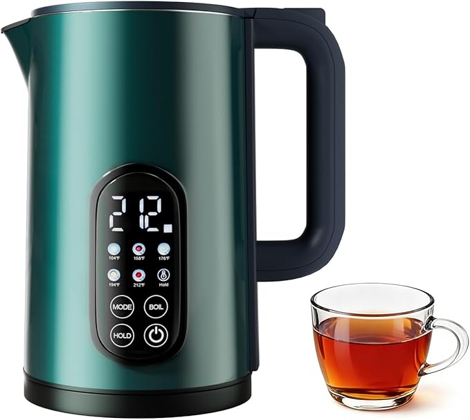 Electric Kettle with Temperature Control, 1.7L Stainless Steel Hot Water Kettle, 5 Presets for Tea & Coffee, 2H Keep Warm, Fast Boil, Auto Shut-Off & Boil-Dry Protection, Cordless Tea Kettle, Green