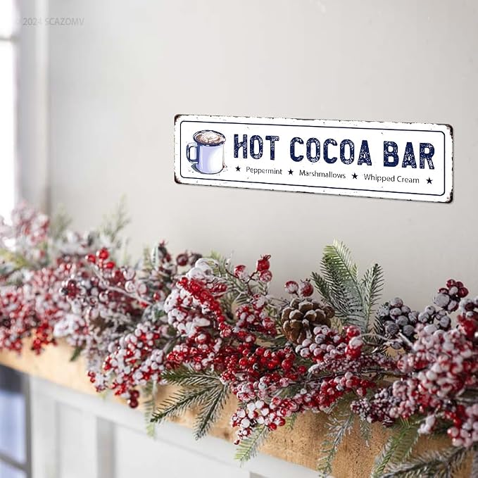 Hot Cocoa Bar Metal Sign Peppermint Marshmallows Whipped Cream Christmas Vintage Hanging Plaque for Home Kitchen Yard Office Cafe Coffee Bar Front Door Wall Decor Novelty Gift 16" x 4" - Image 4