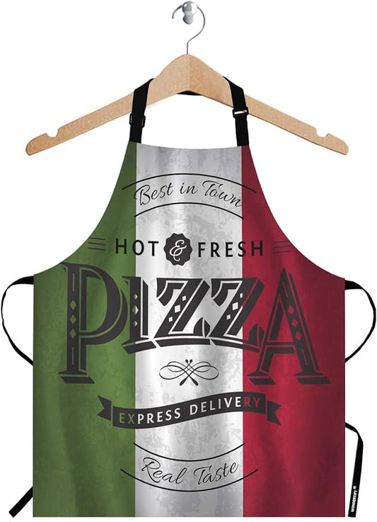 WONDERTIFY Pizza Apron,Best in Town Pizzeria Retro Poster on Grunge Backgrounds Green White Red Bib Apron with Adjustable Neck for Men Women,Suitable for Kitchen Cooking Chef Grill Bistro BBQ Apron