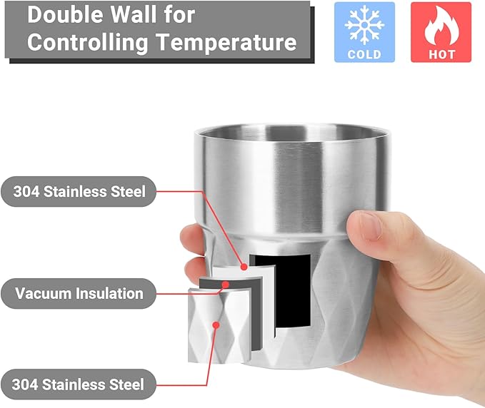 Steel Cups, 10 oz Insulated Tumbler, 4 Pack Double Wall Unbreakable Stackable Water Tumblers Insulated Stainless Metal Cup Premium Drinking Glasses for Travel Camping Home Outdoor