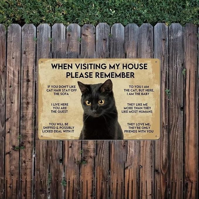 Vintage Metal Cat Sign - Black Cat Apartment Decor, 8"X12" Funny Poster - Image 2