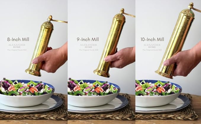 The Original Greek Salt Mill 9 Inch Tall | European Salt Mill Grinder with Crank Handle | Manual Salt Grinder | Salt Refillable - Copper