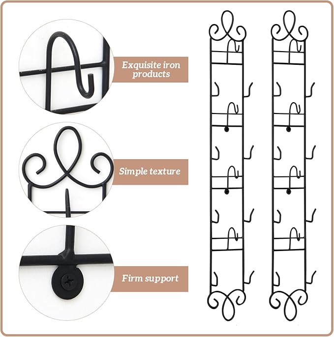 Blulu 2 Pcs Wall Mounted Tea Cup & Saucer Display Rack, 4-tier Metal Mug Holder with Plate Hangers, Decorative Wall Storage for Kitchen, Gift&Coffee Bar Display, 36'' x 5'' (Black)