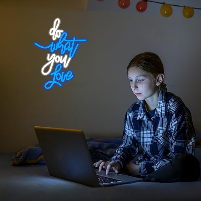 Do What You Love Neon Sign Blue White Led Neon Sign Words Neon Lights USB Powered Neon Wall Signs for Bedroom Neon Signs for Wedding, Engagement, Birhthday, Valentines Day Decor