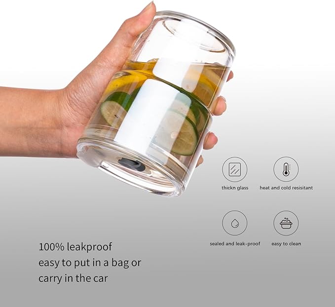 13 oz Tumbler Water Glass, Water Bottle with Straw and Dustproof Lid, Coffee Ice Cup Double Wall Insulated Glass Cup (White-4pack)
