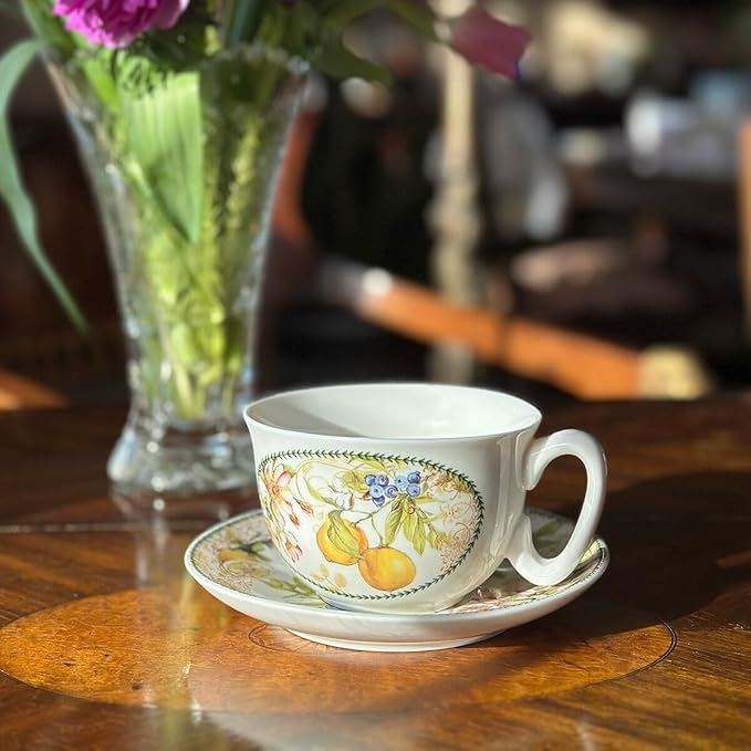 STP GOODS Bone China Tea/Coffee Cup and Saucer in Gift Box Fine Bone China Coffee Cup with Saucer Tea Cup Set of One (Lemon)
