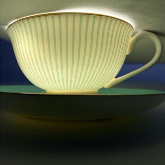 Vintage Ceramic Teacup Elegant Coffee Cup with Spoon and Saucer Set,Royal Bone China Tea Cups (Stripe)
