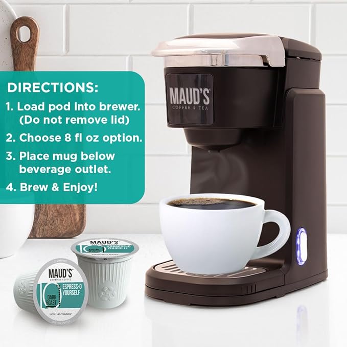 Maud's Espresso Coffee Pods, 200 ct, Dark Roast in Single Serve Pods – 100% Arabica Coffee, Compatible with Keurig K Cups Maker