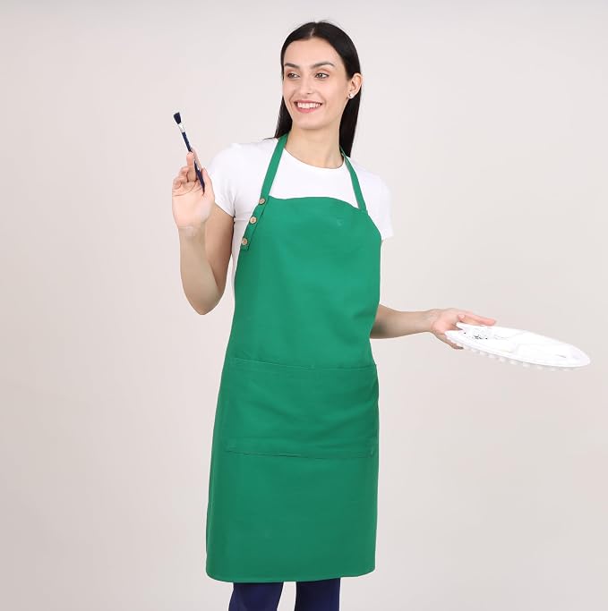 Kitchen Apron Cotton Waterdrop Resistant with adjustable Aprons for Women with Pockets 9 Color option Cooking (Green) - Image 6