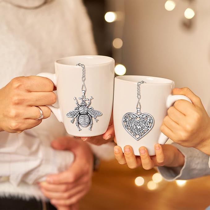 Cunhill 4 Sets Loose Tea Infusers Stainless Steel Teaballs Cute Tea Strainers Steeper Filters with Crystal Stone Pendants and Drip Tray Teacups Accessories(Funny Style)