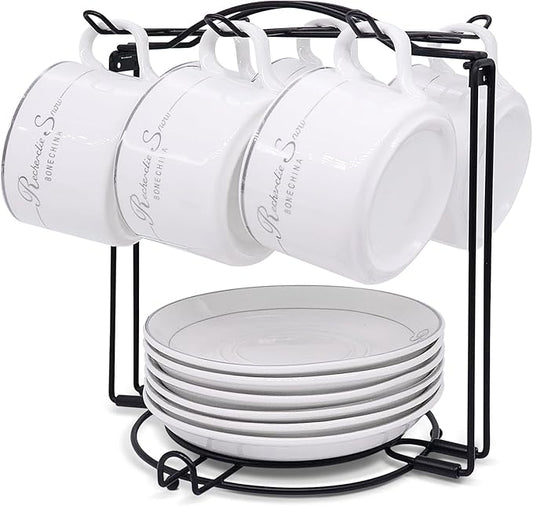 Tea Cups Holder,Black Metal Coffee Cup Tea Cups Rack,Foldable Organizer for Coffee Cup Spoon and Saucers
