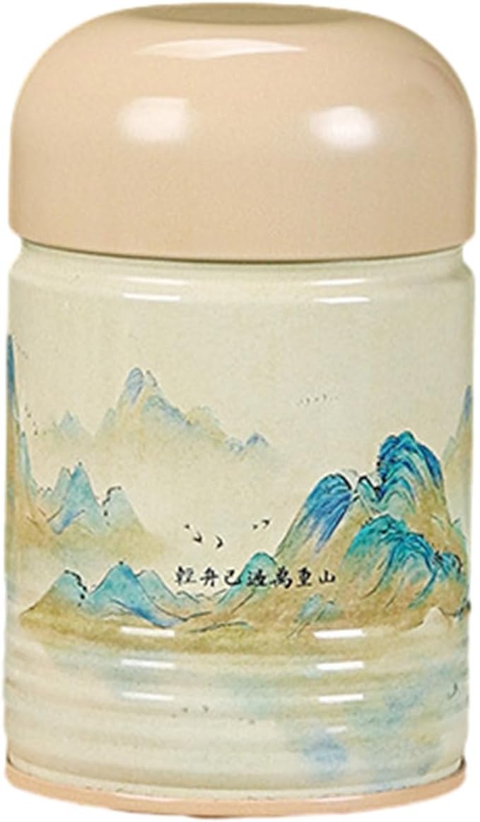 Tea Tin,Round Tea Box Compact Tea Container Convenient Tea Storage Box Tinplate Tea Canister Tea Storage Jar for Various Teas, 7.3x9.9cm