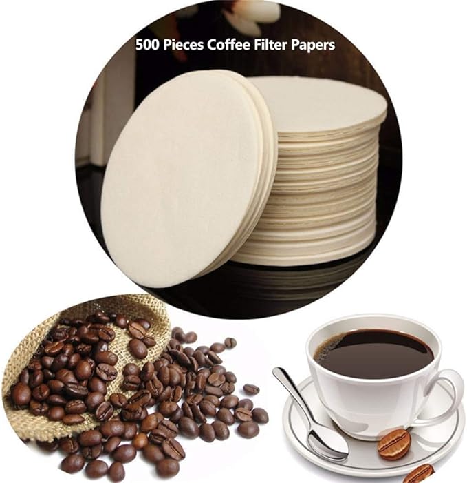 Coffee Filters Paper, Universal Replacement Coffee Filter for AeroPress, Compatible with Coffee Maker, Round Unbleached Paper Filters, Natural Brown, 500 Pieces (Coffee Filters Paper-Brown)