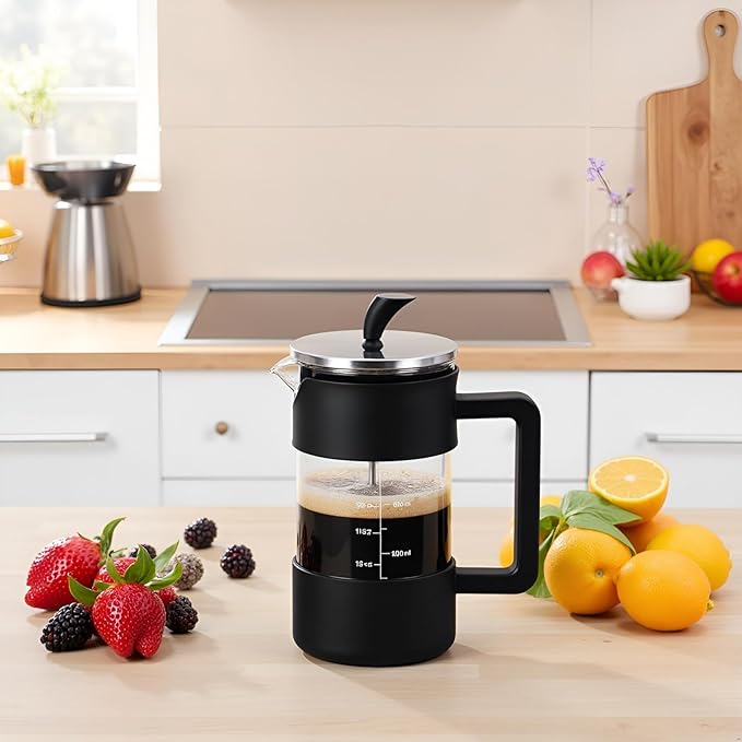 Premium French Press (34oz) - Enjoy Smooth, Grit-Free Coffee Every Morning - Durable Glass Carafe with Easy-Read Measurements, Ergonomic Handle & Mess-Free Pouring Spout