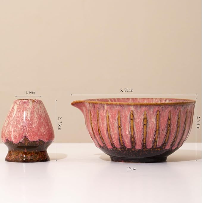 Matcha Set -18 oz matcha bowl Suitable for Traditional Japanese Tea Ceremony Beginner Matcha Tool (5.91x2.91 inches) (Pink)