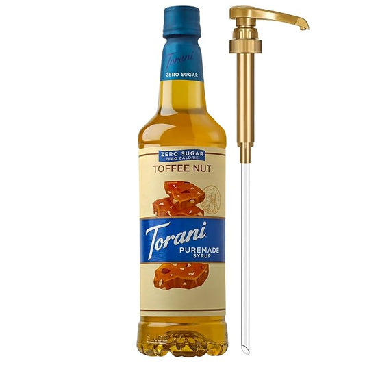 Torani Zero Sugar Puremade Syrup, Toffee Nut Flavoring for Drinks, Pump Included, 25.4 Fl Oz by Torani