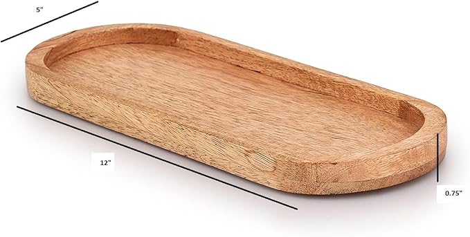 Samhita Mango Oval Wood Tray Set of 3 Perfect for Food Holder/BBQ, Serve Cheese, Sushi, Holiday Snacks, and More. (12" x 5" x 0.75")