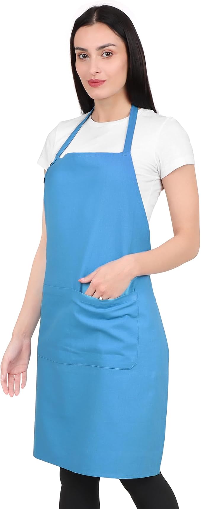 Kitchen Apron Cotton Waterdrop Resistant with adjustable Aprons for Women with Pockets 9 Color option Cooking (Light Blue) by naturalcraft