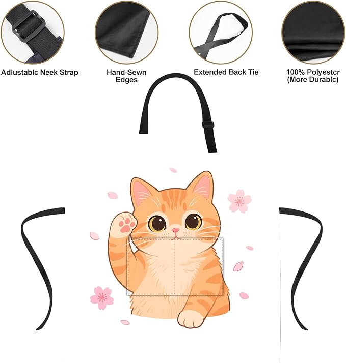 Funny Cat Apron with 2 Pockets Waterproof for Men Women Kitchen Garden Decor - Image 3