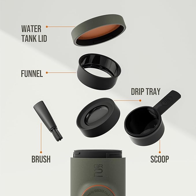 WACACO Minipresso GR2 Portable Espresso Maker Compatible Ground Coffee, Espresso Machine 18 Bar Manually Operated（Olive Grey）