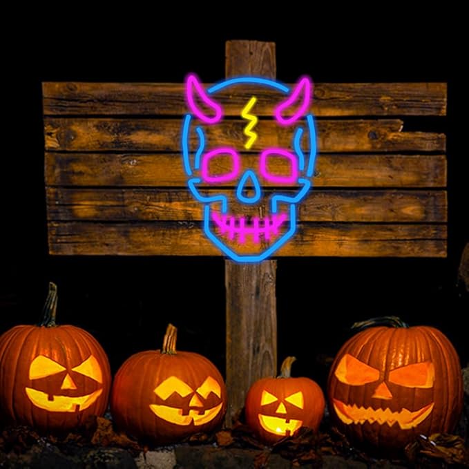 Skull Neon Sign Halloween Led Sign Neon Wall Sign USB Powered Led Light Signs for Man Cave Beer Bar Club Game Room Halloween Party Decor Gifts